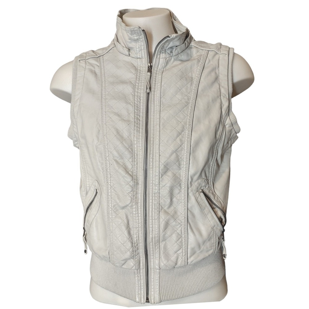 YMI Quilted Faux Leather Vest Womens XL Cream Moto Streetwear Gorp Core V1197